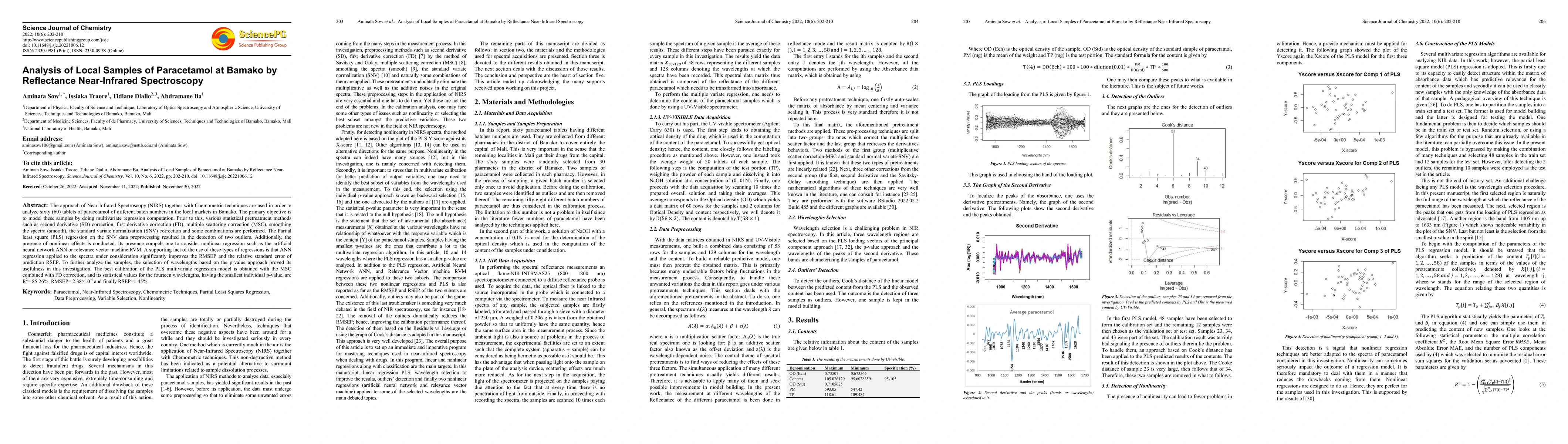 Thumbnail for Analysis of Local Samples of Paracetamol at Bamako by Reflectance
  Near-Infrared Spectroscopy