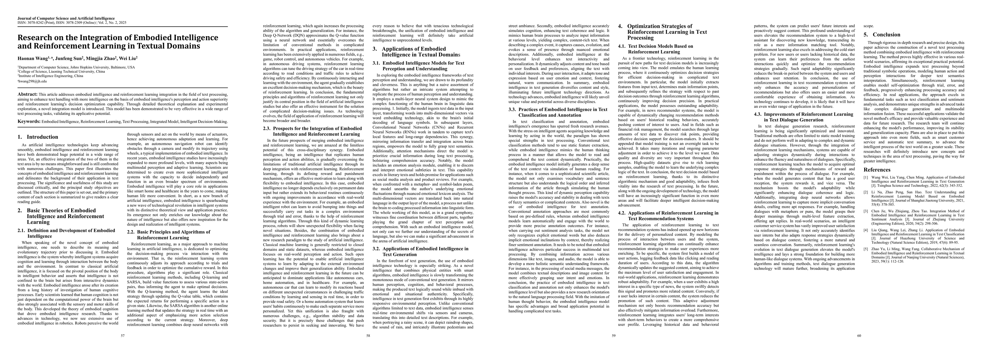 Thumbnail for Research on the Integration of Embodied Intelligence and Reinforcement
  Learning in Textual Domains