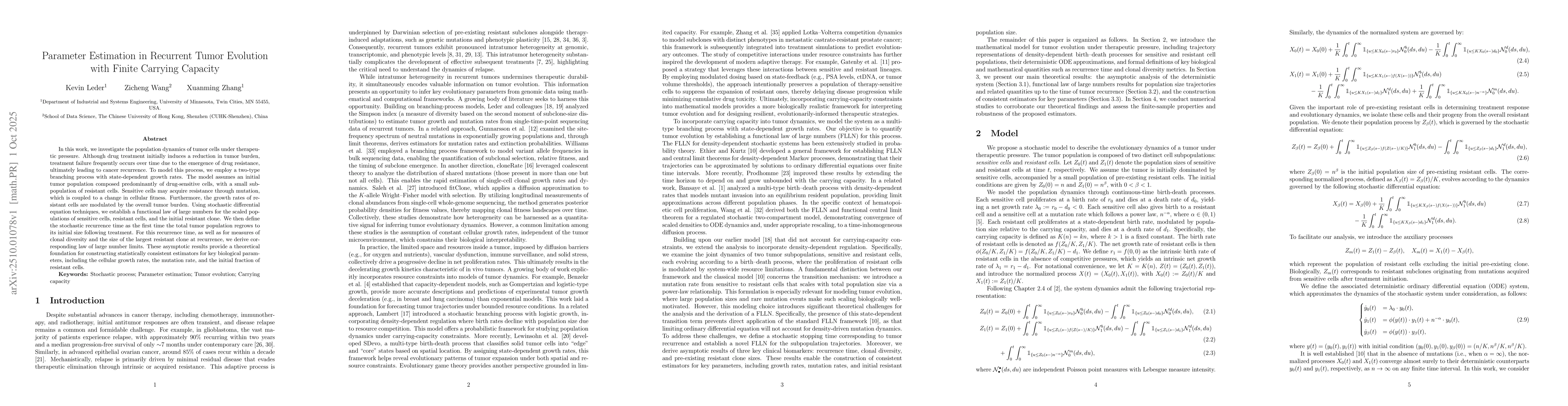 Thumbnail for Parameter Estimation in Recurrent Tumor Evolution with Finite Carrying
  Capacity