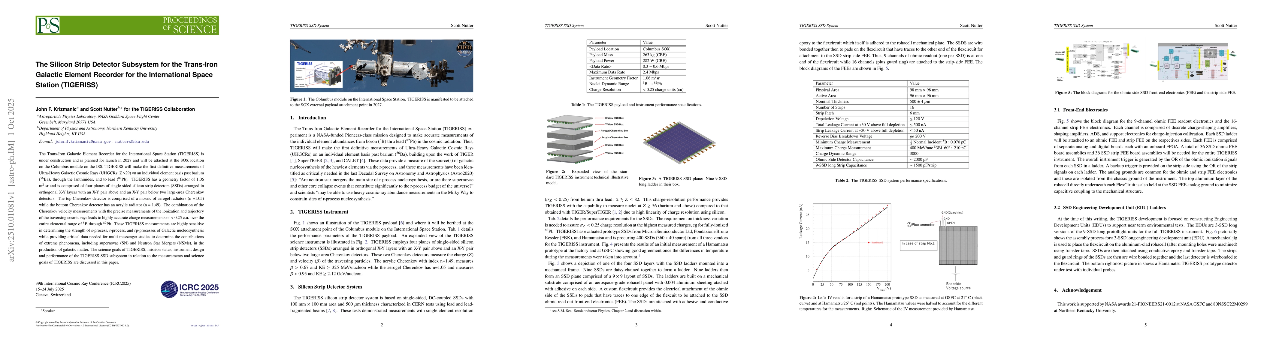 Thumbnail for The Silicon Strip Detector Subsystem for the Trans-Iron Galactic Element
  Recorder for the International Space Station (TIGERISS)
