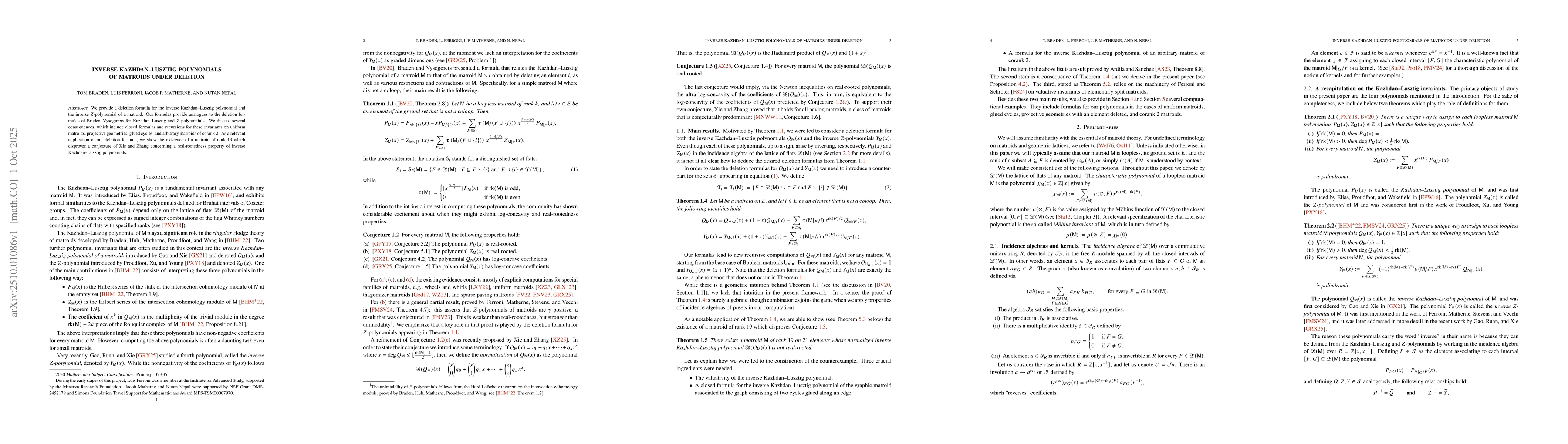 Thumbnail for Inverse Kazhdan-Lusztig polynomials of matroids under deletion