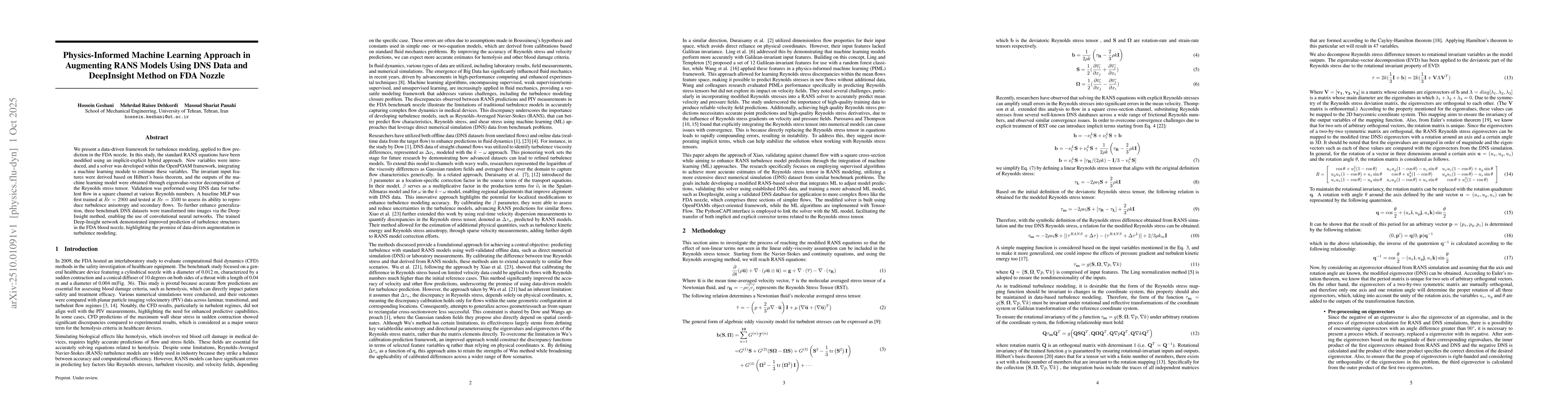 Thumbnail for Physics-Informed Machine Learning Approach in Augmenting RANS Models
  Using DNS Data and DeepInsight Method on FDA Nozzle