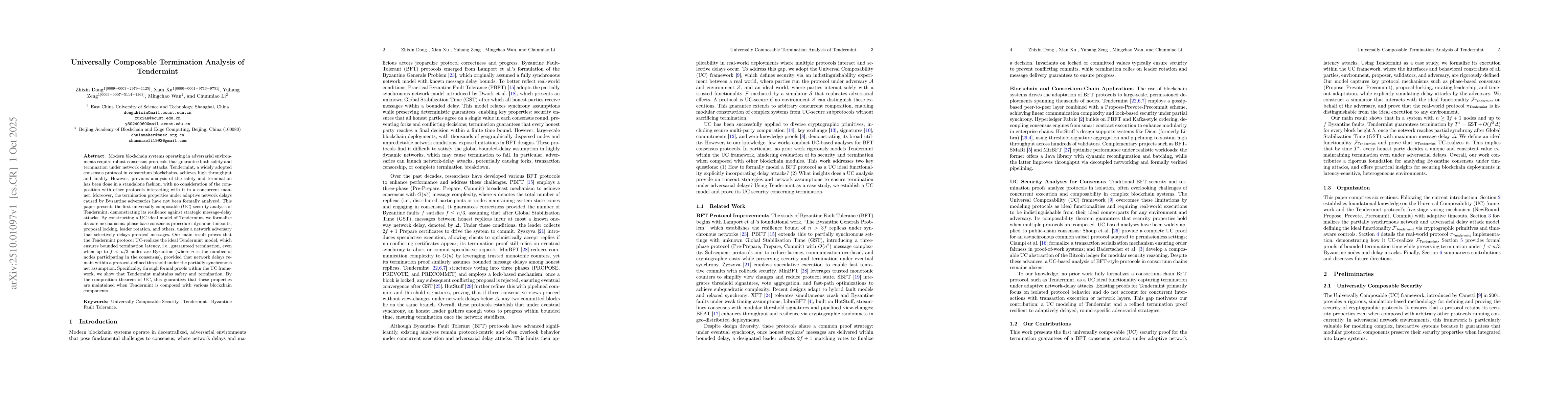 Thumbnail for Universally Composable Termination Analysis of Tendermint