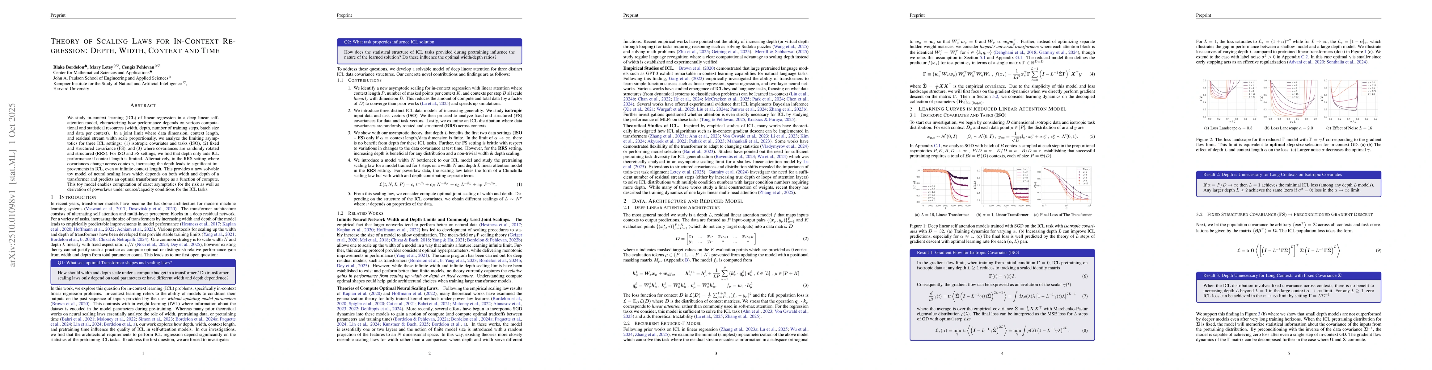 Thumbnail for Theory of Scaling Laws for In-Context Regression: Depth, Width, Context
  and Time