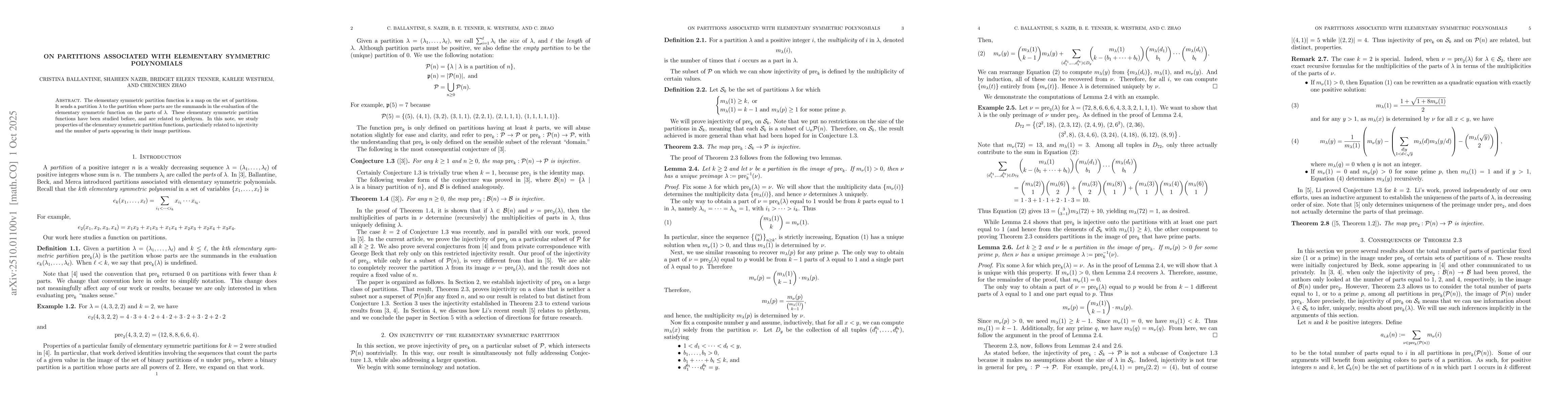Thumbnail for On partitions associated with elementary symmetric polynomials