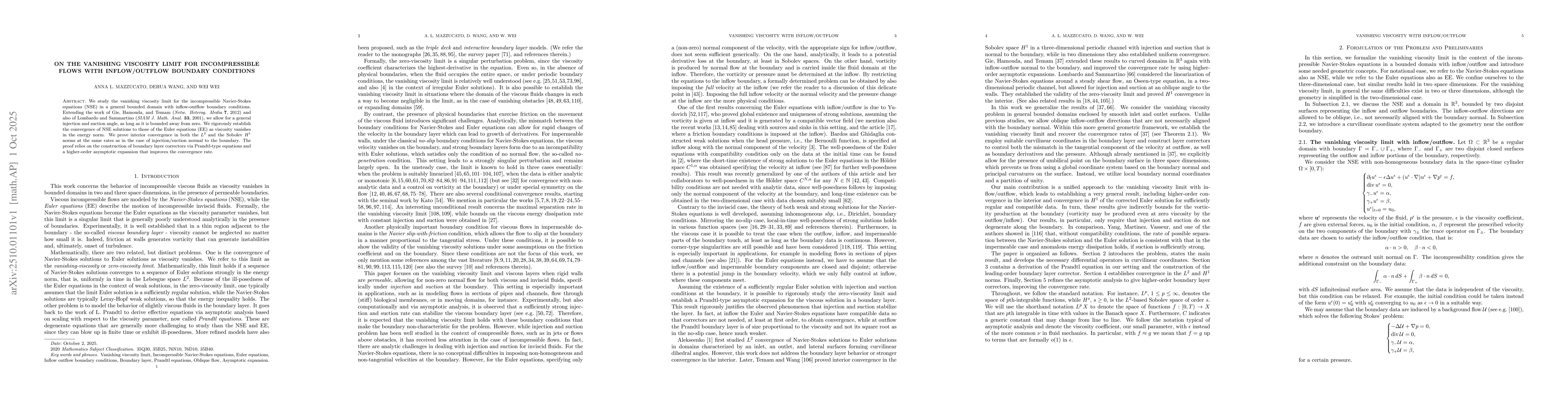 Thumbnail for On the vanishing viscosity limit for incompressible flows with
  inflow/outflow boundary conditions