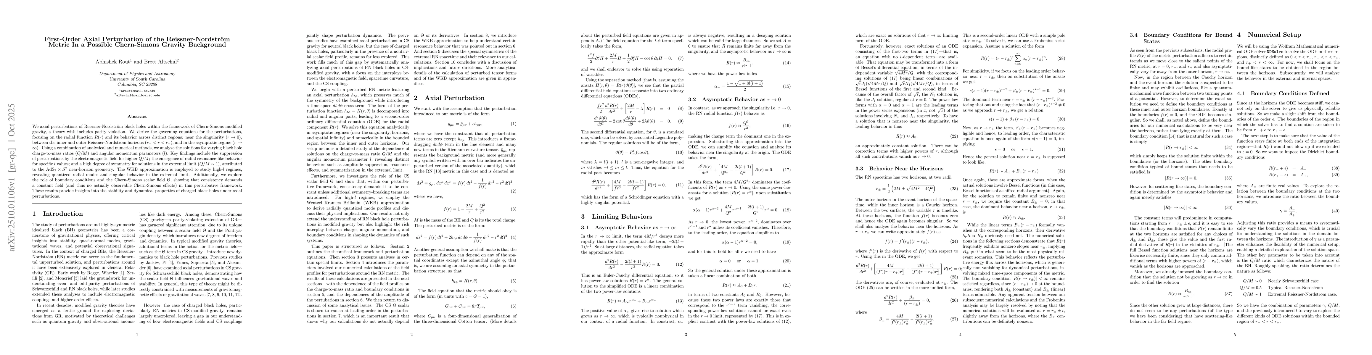 Thumbnail for First-Order Axial Perturbation of the Reissner-Nordström Metric In a
  Possible Chern-Simons Gravity Background