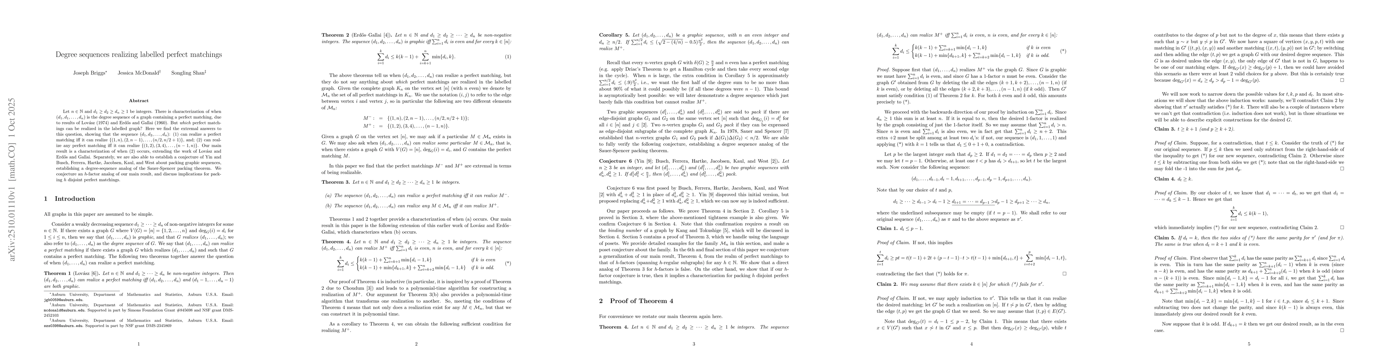 Thumbnail for Degree sequences realizing labelled perfect matchings