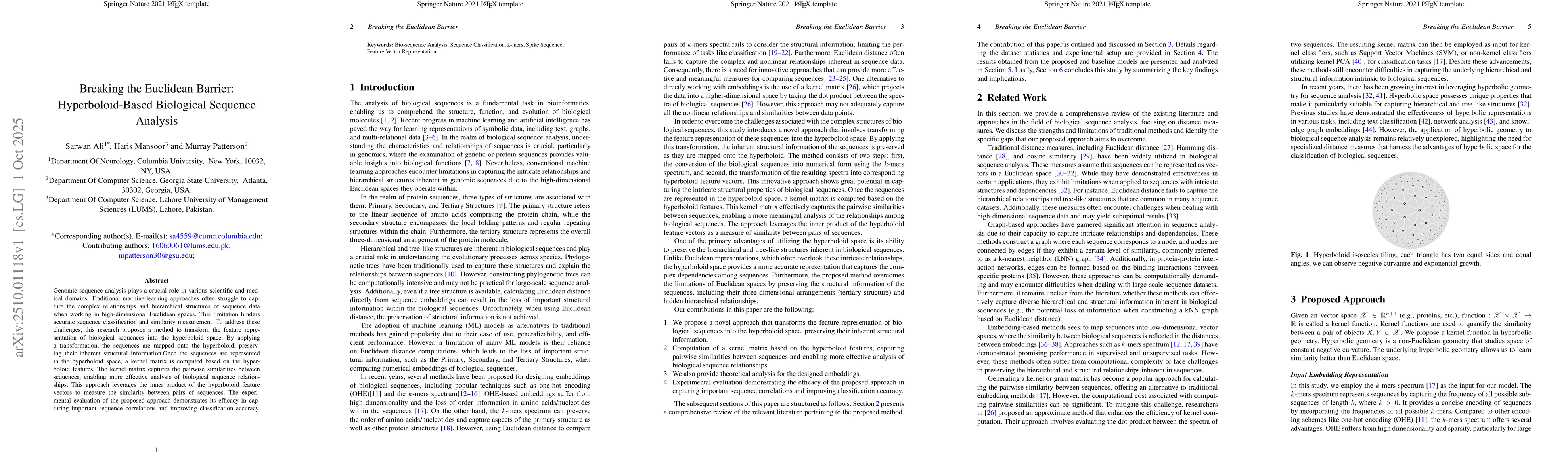 Thumbnail for Breaking the Euclidean Barrier: Hyperboloid-Based Biological Sequence
  Analysis