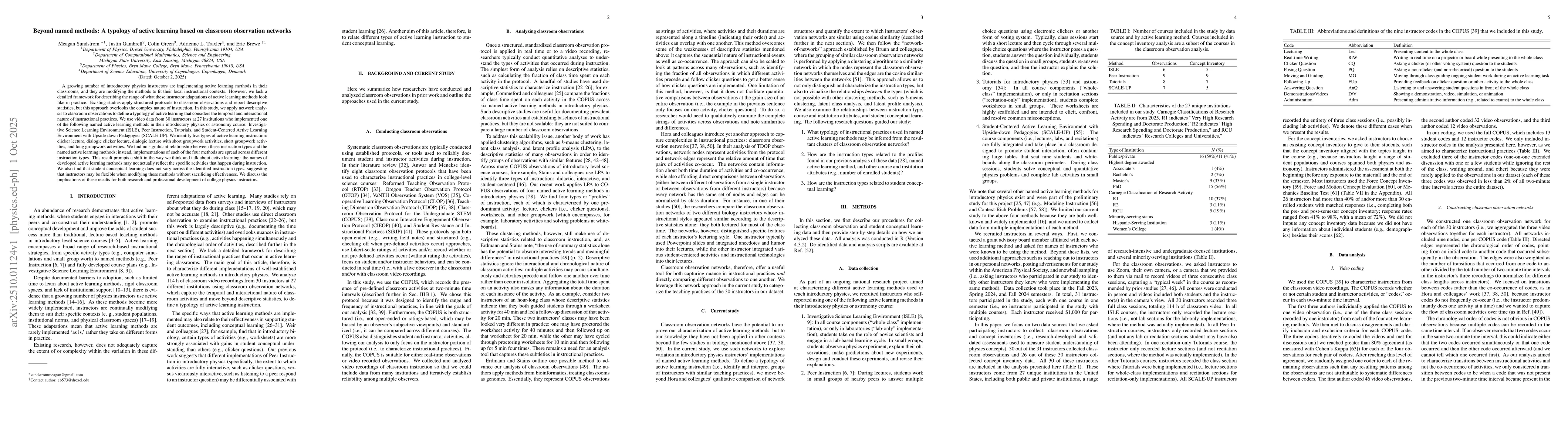 Thumbnail for Beyond named methods: A typology of active learning based on classroom
  observation networks