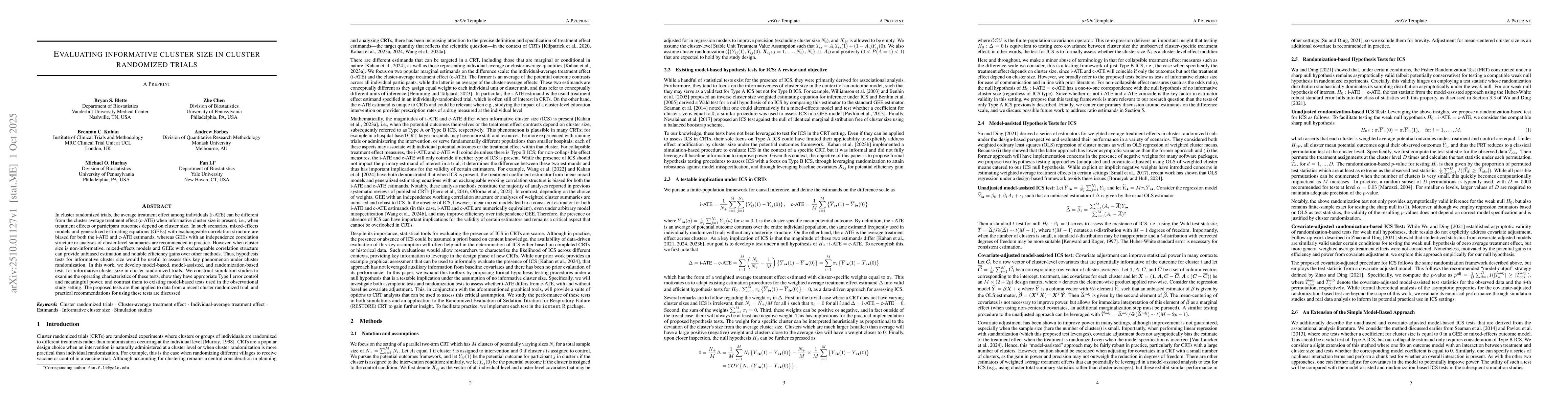 Thumbnail for Evaluating Informative Cluster Size in Cluster Randomized Trials