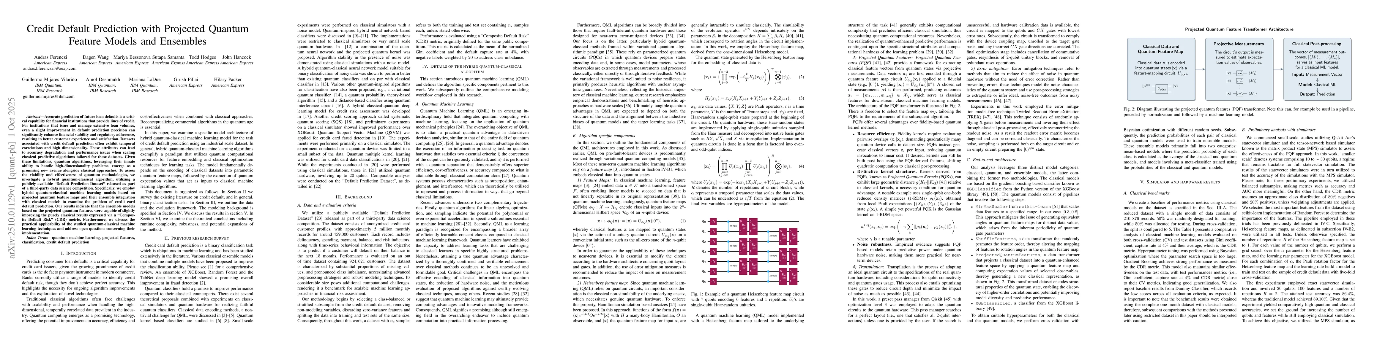 Thumbnail for Credit Default Prediction with Projected Quantum Feature Models and
  Ensembles