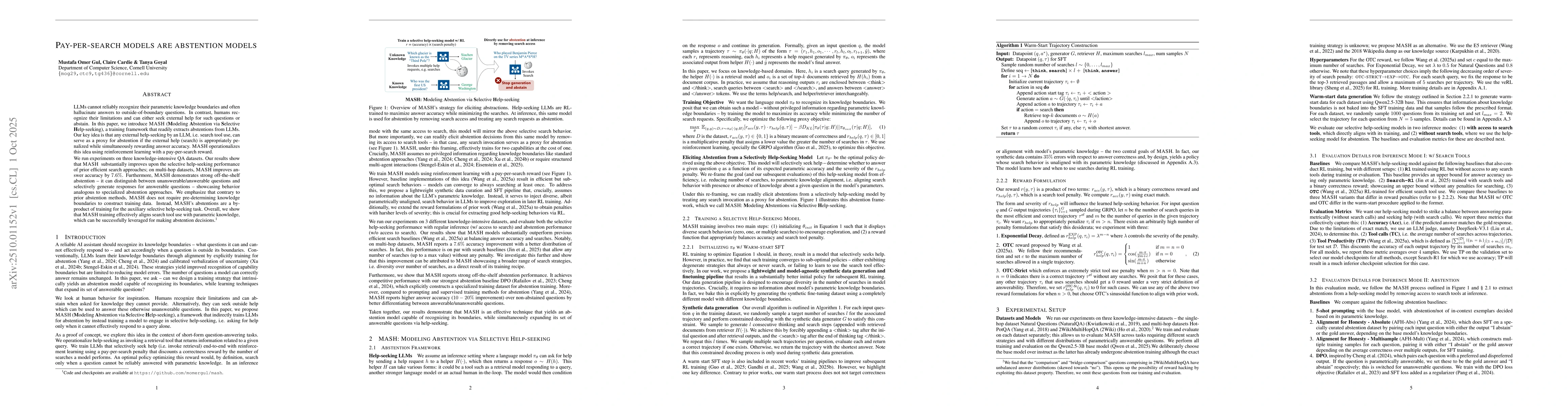 Thumbnail for Pay-Per-Search Models are Abstention Models