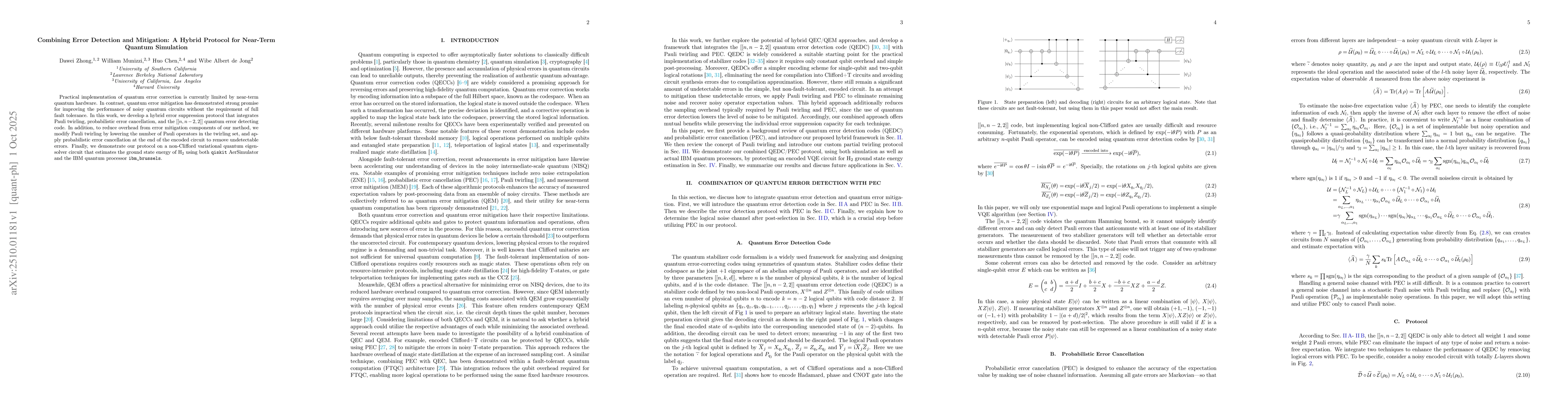 Thumbnail for Combining Error Detection and Mitigation: A Hybrid Protocol for
  Near-Term Quantum Simulation