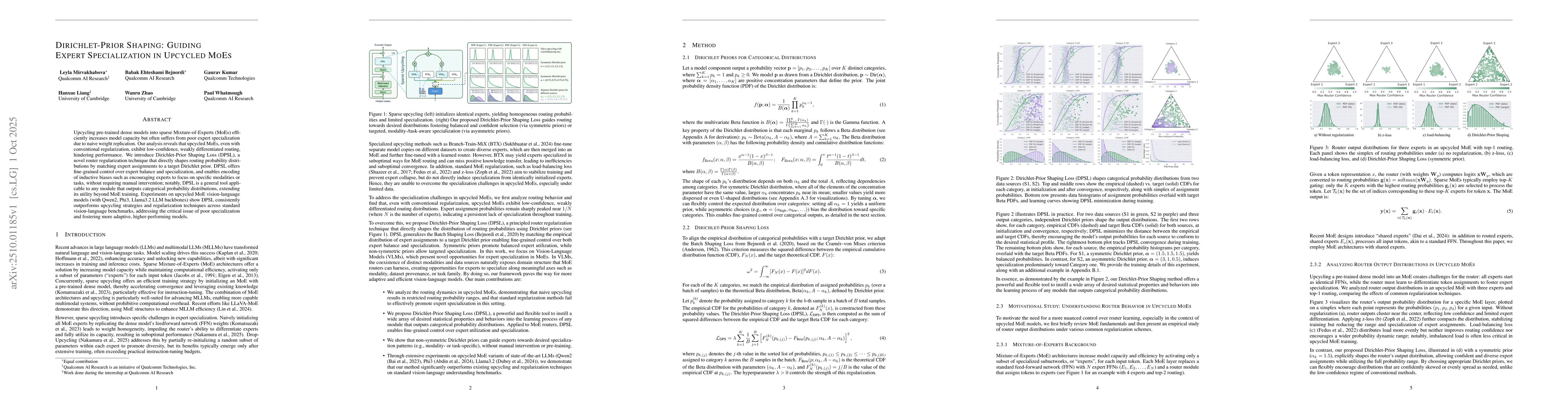 Thumbnail for Dirichlet-Prior Shaping: Guiding Expert Specialization in Upcycled MoEs