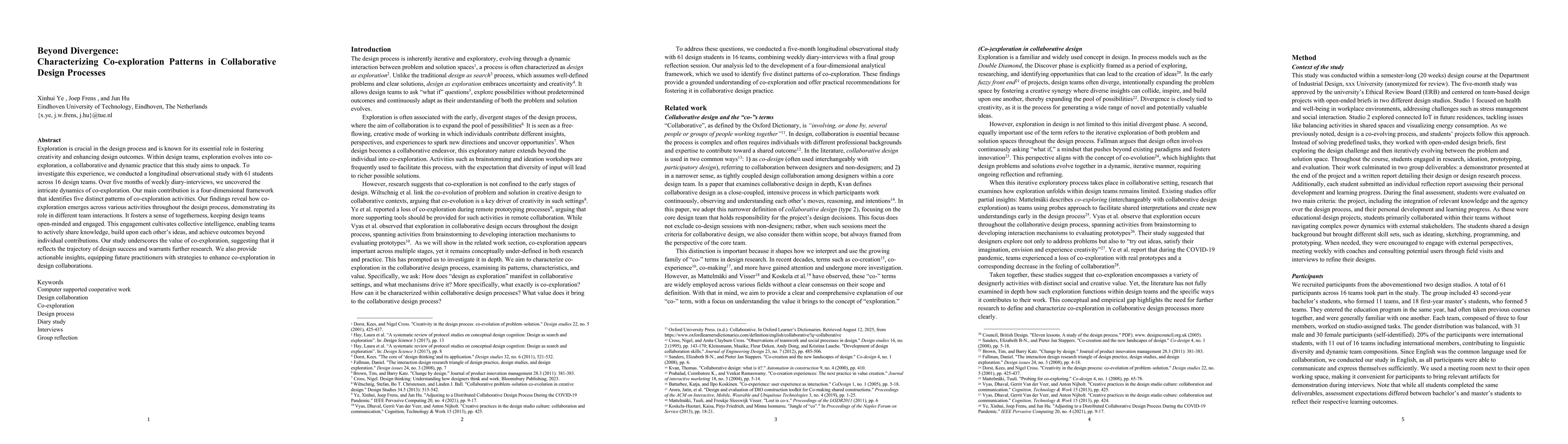 Thumbnail for Beyond Divergence: Characterizing Co-exploration Patterns in
  Collaborative Design Processes