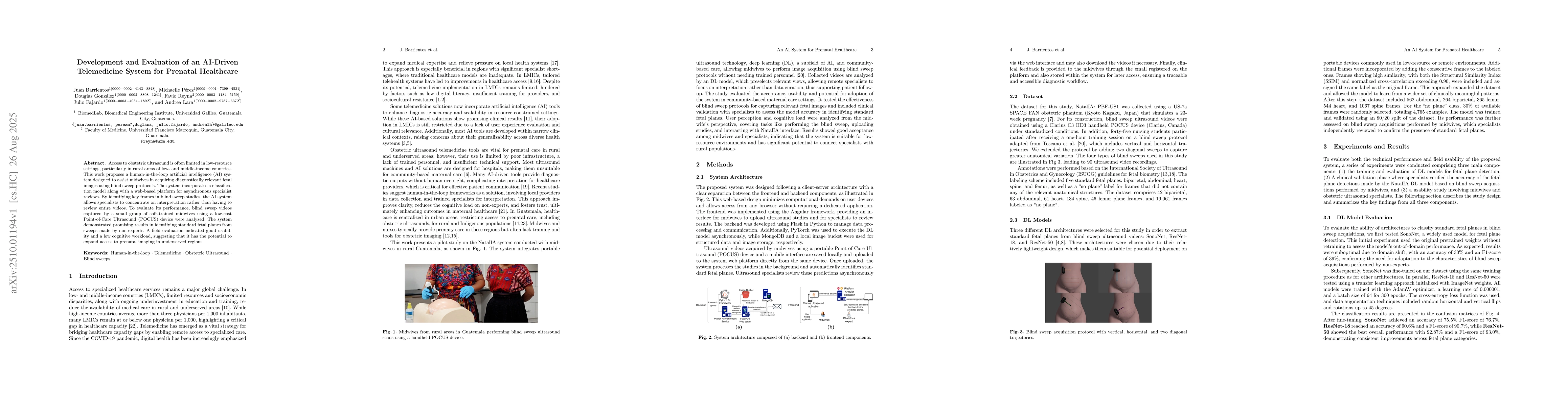 Thumbnail for Development and Evaluation of an AI-Driven Telemedicine System for
  Prenatal Healthcare