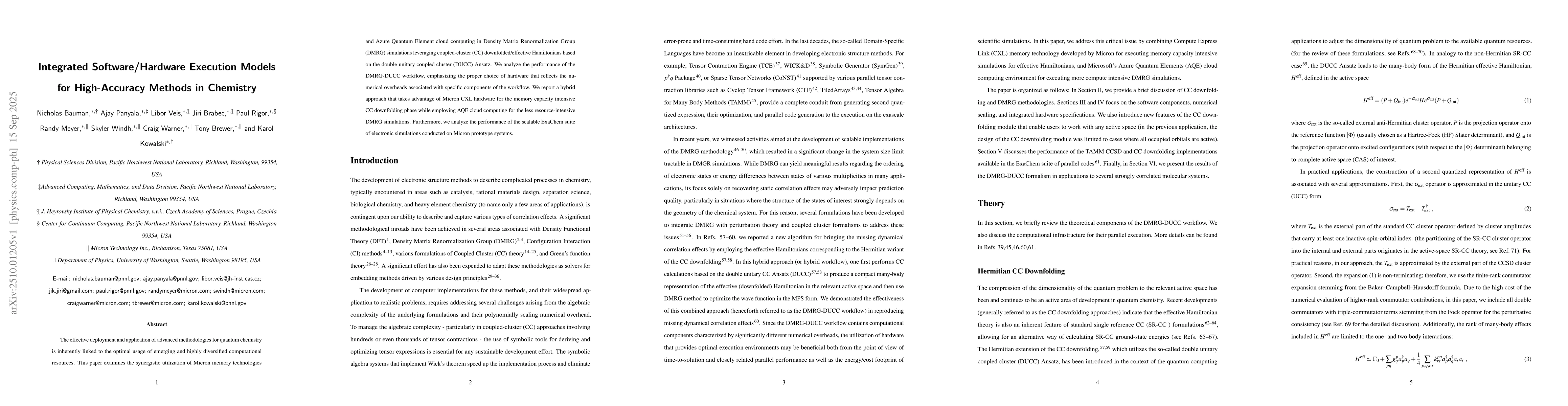 Thumbnail for Integrated Software/Hardware Execution Models for High-Accuracy Methods
  in Chemistry