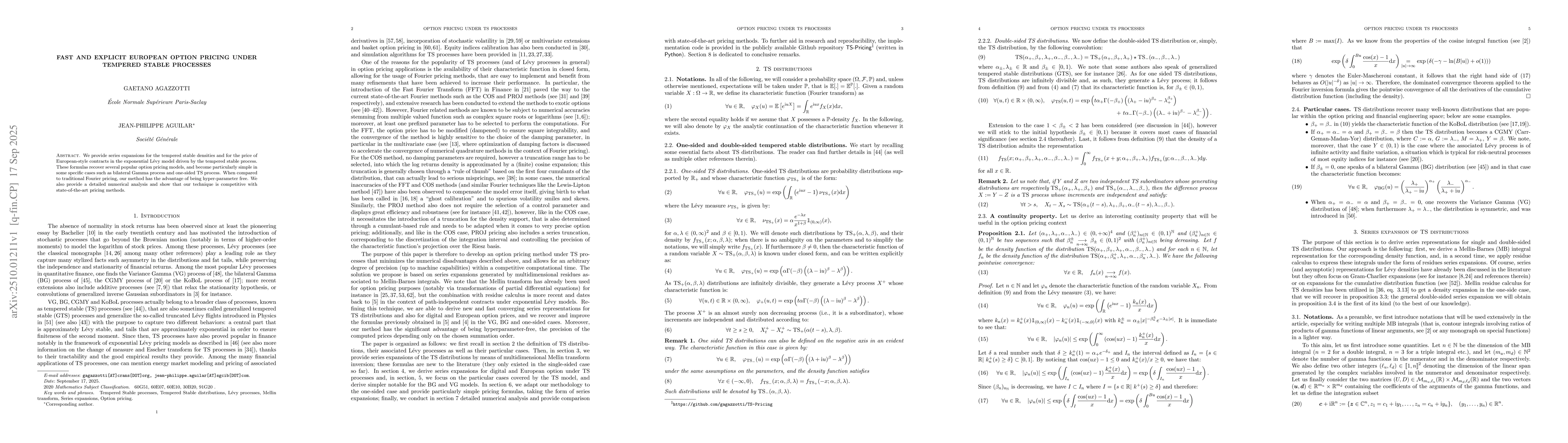 Thumbnail for Fast and explicit European option pricing under tempered stable
  processes