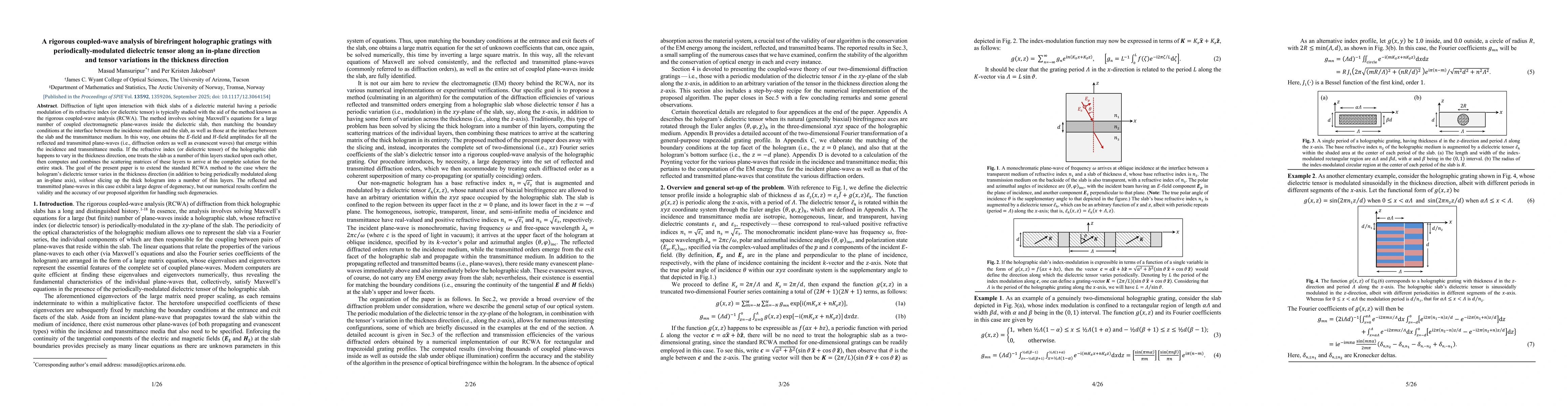 Thumbnail for A rigorous coupled-wave analysis of birefringent holographic gratings
  with periodically-modulated dielectric tensor along an in-plane direction and
  tensor variations in the thickness direction