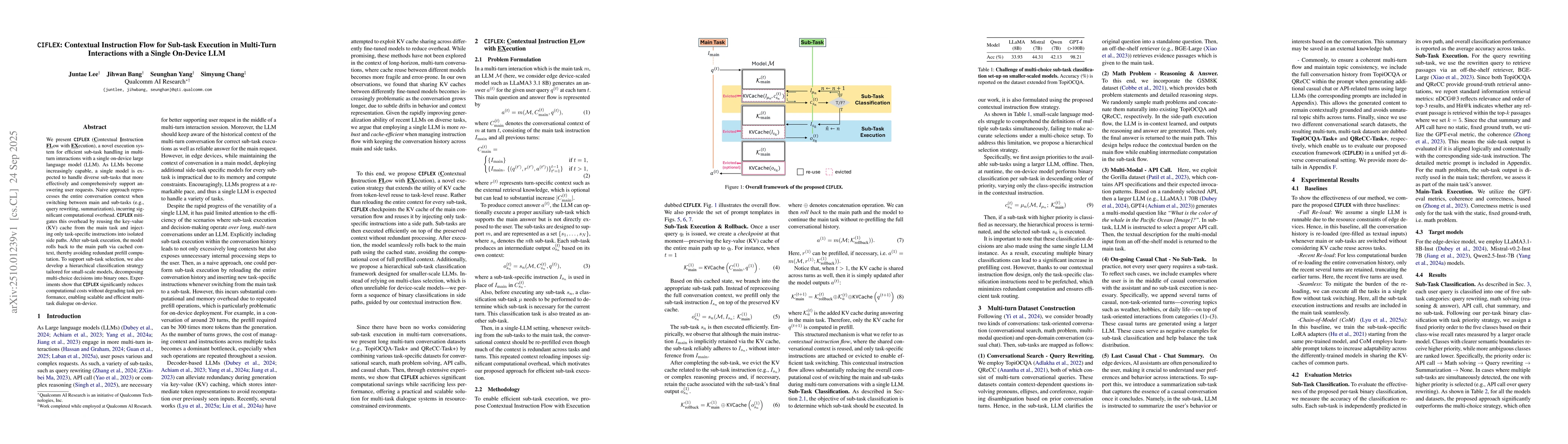 Thumbnail for CIFLEX: Contextual Instruction Flow for Sub-task Execution in Multi-Turn
  Interactions with a Single On-Device LLM