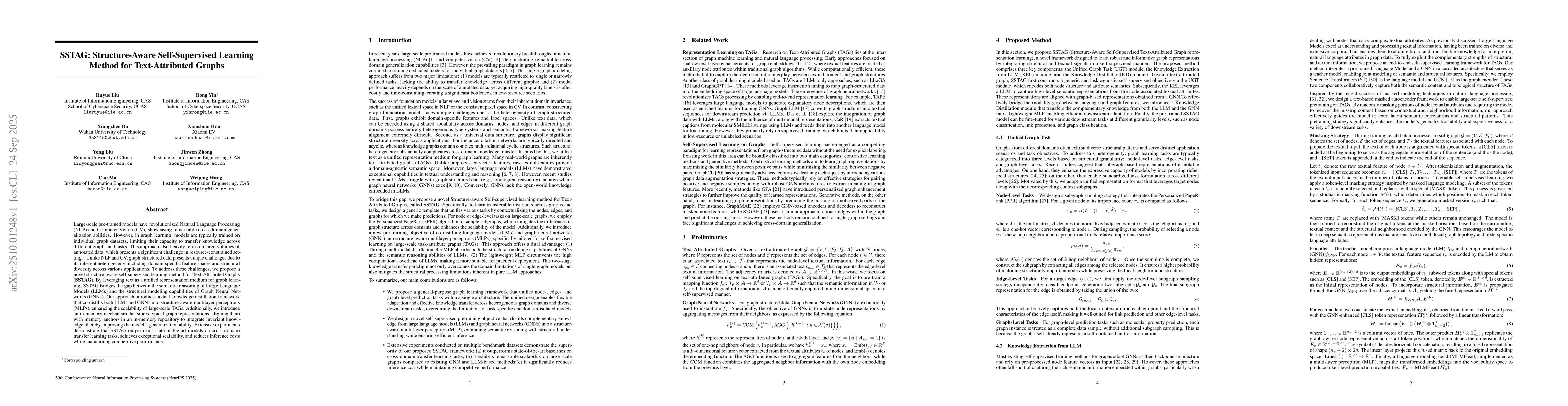 Thumbnail for SSTAG: Structure-Aware Self-Supervised Learning Method for
  Text-Attributed Graphs