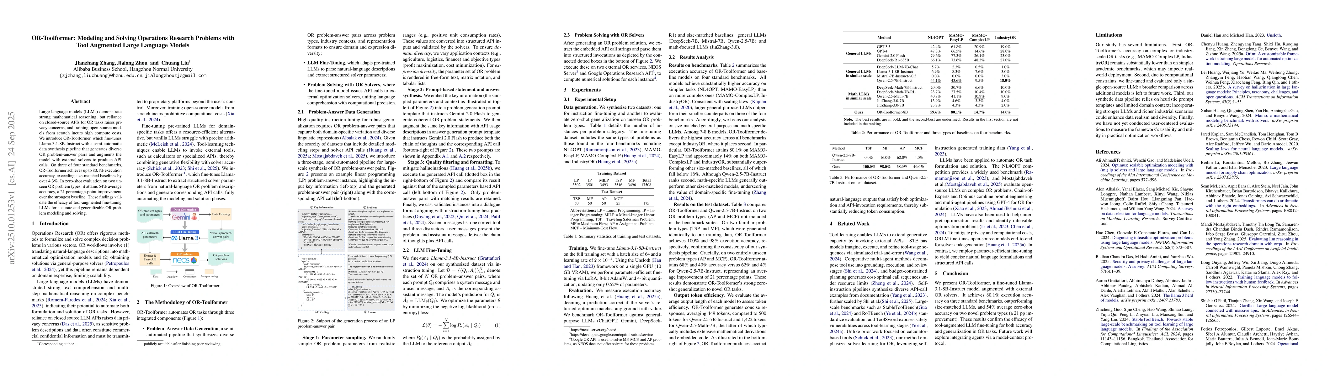 Thumbnail for OR-Toolformer: Modeling and Solving Operations Research Problems with
  Tool Augmented Large Language Models