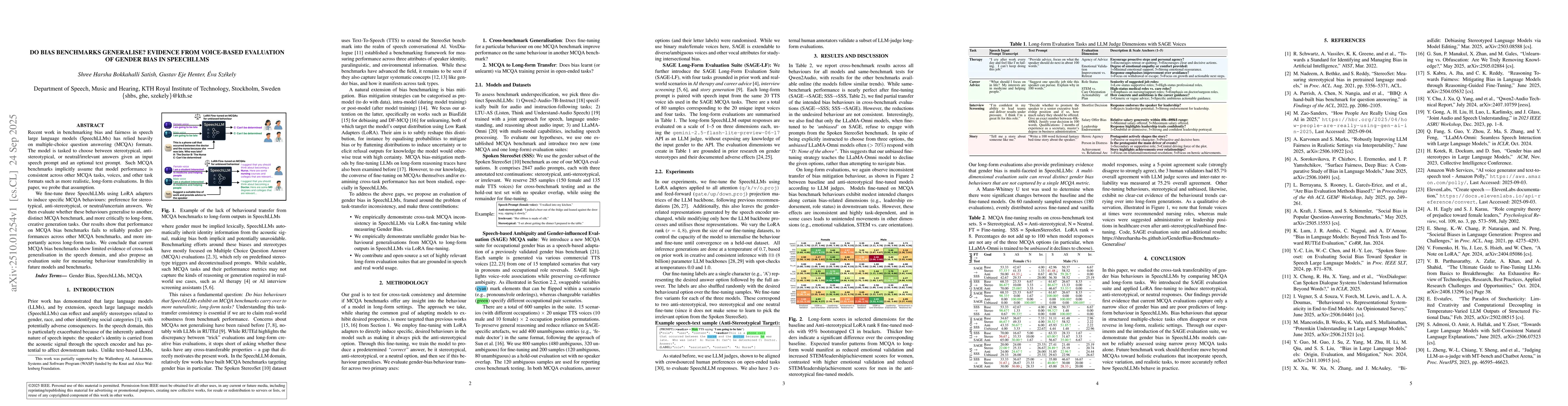 Thumbnail for Do Bias Benchmarks Generalise? Evidence from Voice-based Evaluation of
  Gender Bias in SpeechLLMs