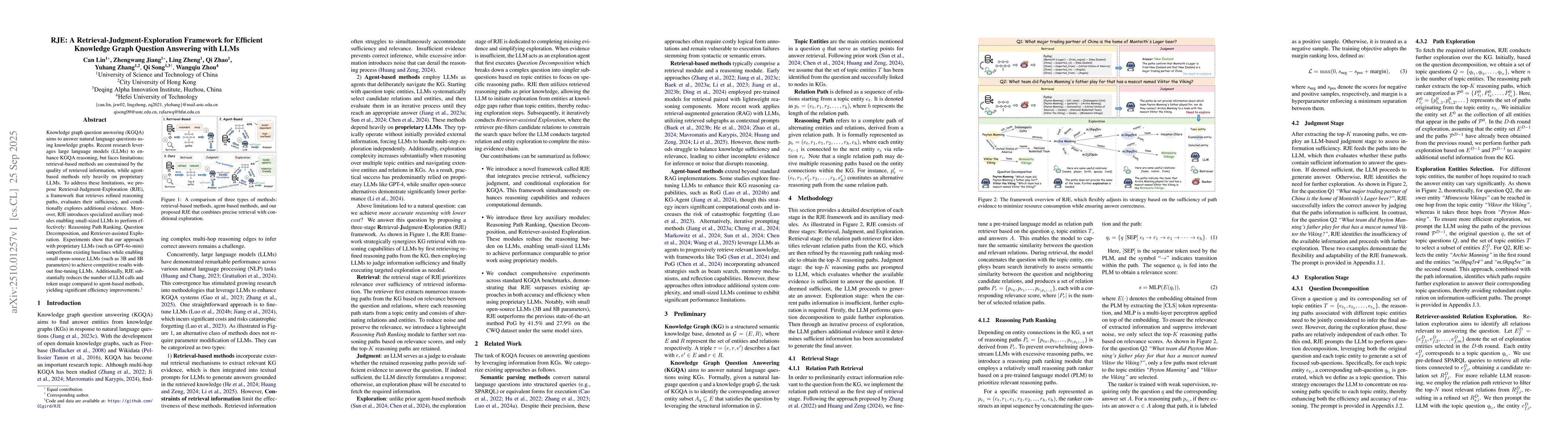 Thumbnail for RJE: A Retrieval-Judgment-Exploration Framework for Efficient Knowledge
  Graph Question Answering with LLMs