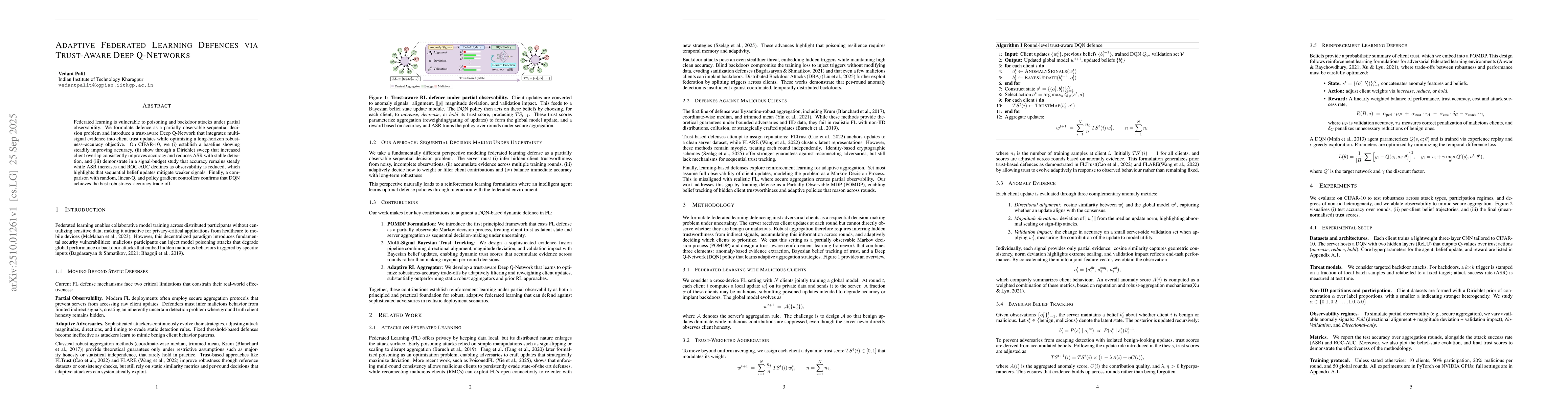 Thumbnail for Adaptive Federated Learning Defences via Trust-Aware Deep Q-Networks