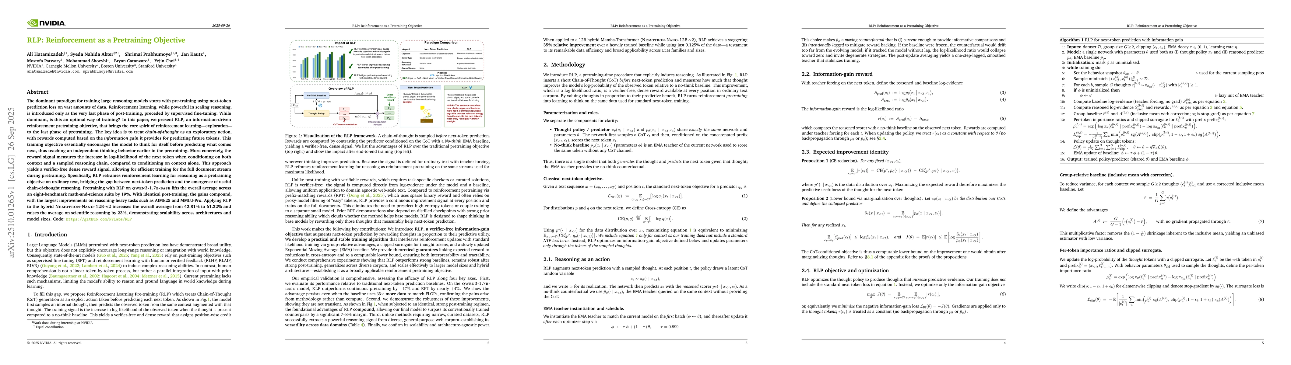 Thumbnail for RLP: Reinforcement as a Pretraining Objective