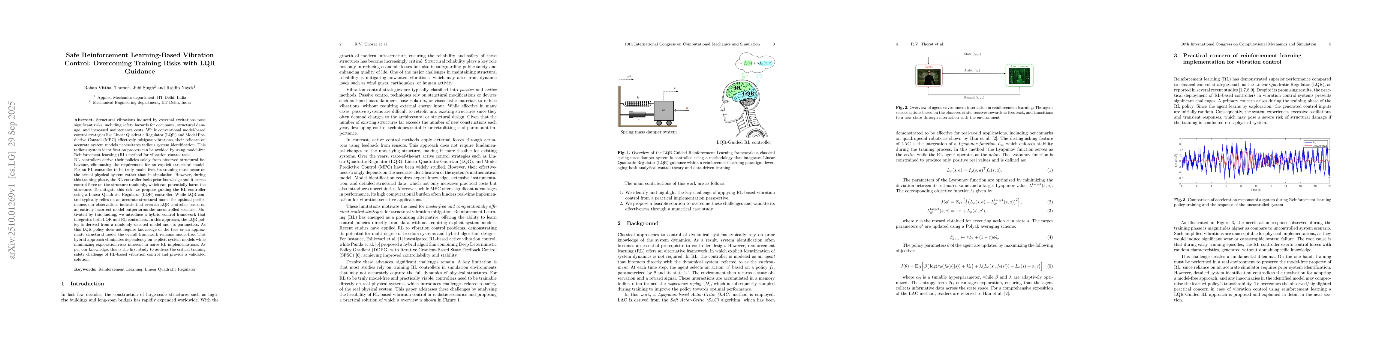 Thumbnail for Safe Reinforcement Learning-Based Vibration Control: Overcoming Training
  Risks with LQR Guidance