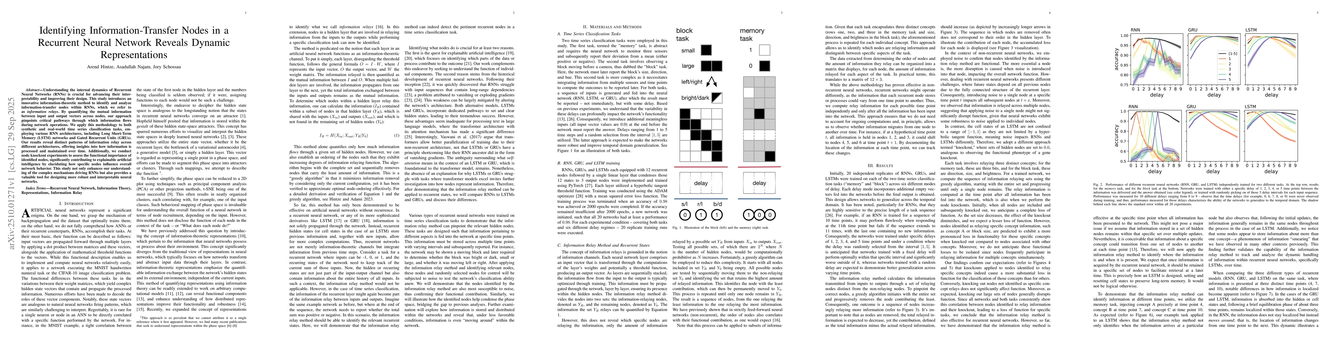 Thumbnail for Identifying Information-Transfer Nodes in a Recurrent Neural Network
  Reveals Dynamic Representations