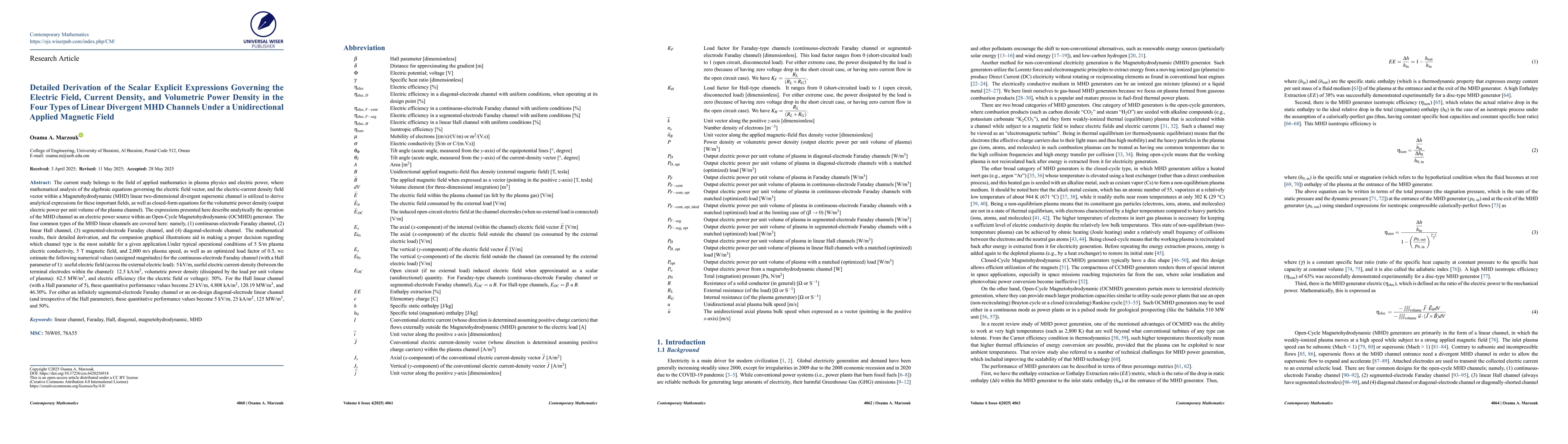 Thumbnail for Detailed Derivation of the Scalar Explicit Expressions Governing the
  Electric Field, Current Density, and Volumetric Power Density in the Four
  Types of Linear Divergent MHD Channels Under a Unidirectional Applied
  Magnetic Field