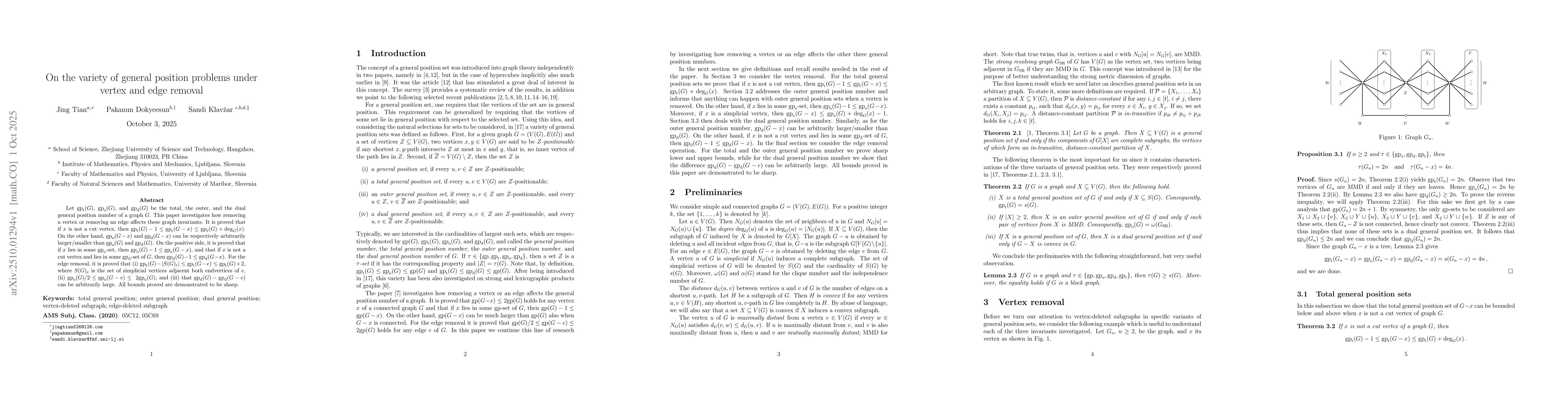 Thumbnail for On the variety of general position problems under vertex and edge
  removal