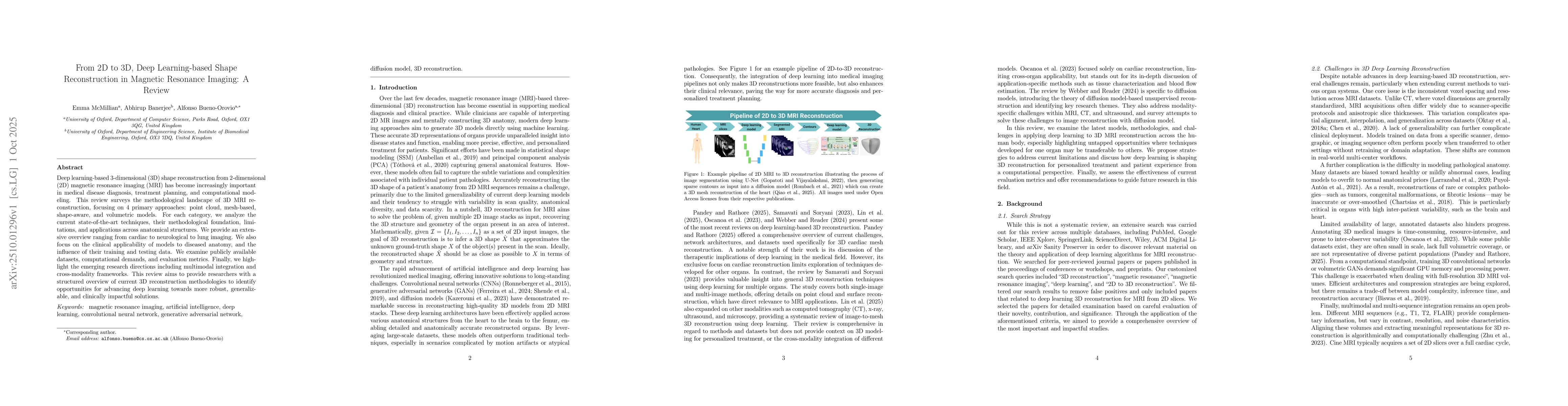 Thumbnail for From 2D to 3D, Deep Learning-based Shape Reconstruction in Magnetic
  Resonance Imaging: A Review