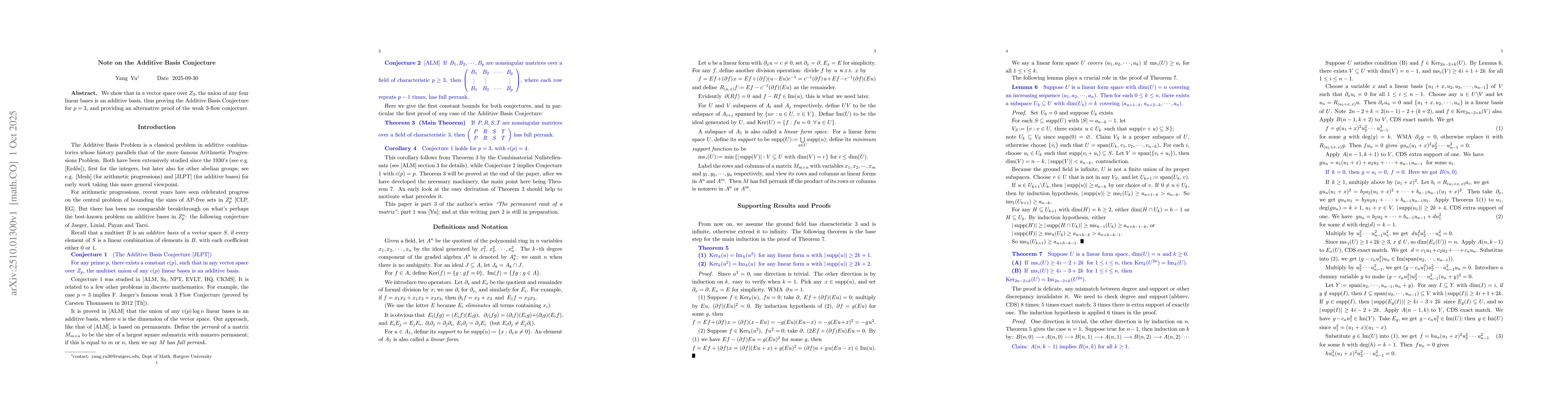 Thumbnail for Note on the Additive Basis Conjecture