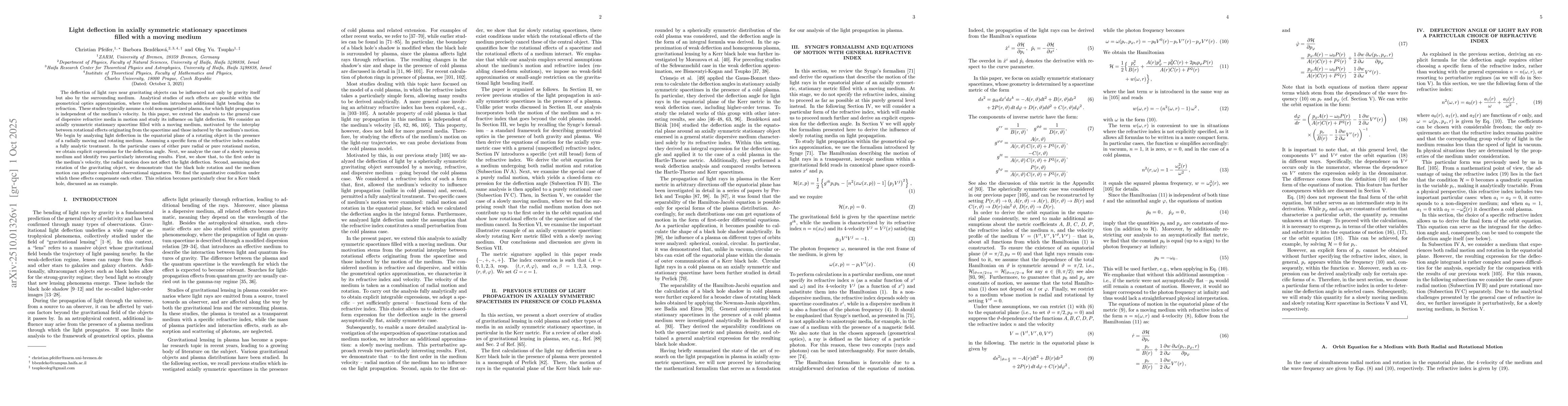 Thumbnail for Light deflection in axially symmetric stationary spacetimes filled with
  a moving medium