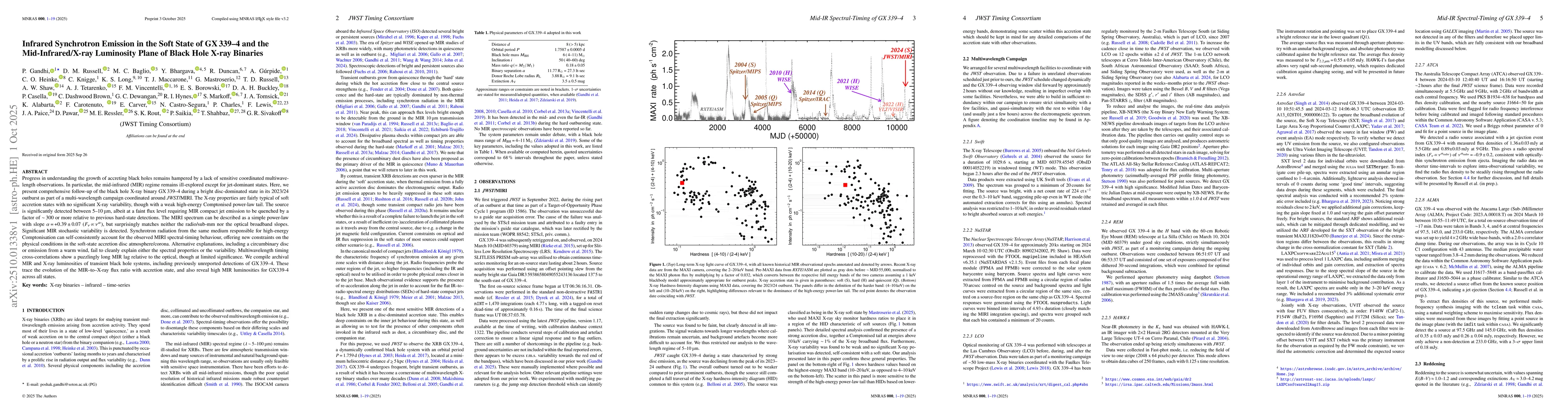 Thumbnail for Infrared Synchrotron Emission in the Soft State of GX 339-4 and the
  Mid-Infrared/X-ray Luminosity Plane of Black Hole X-ray Binaries