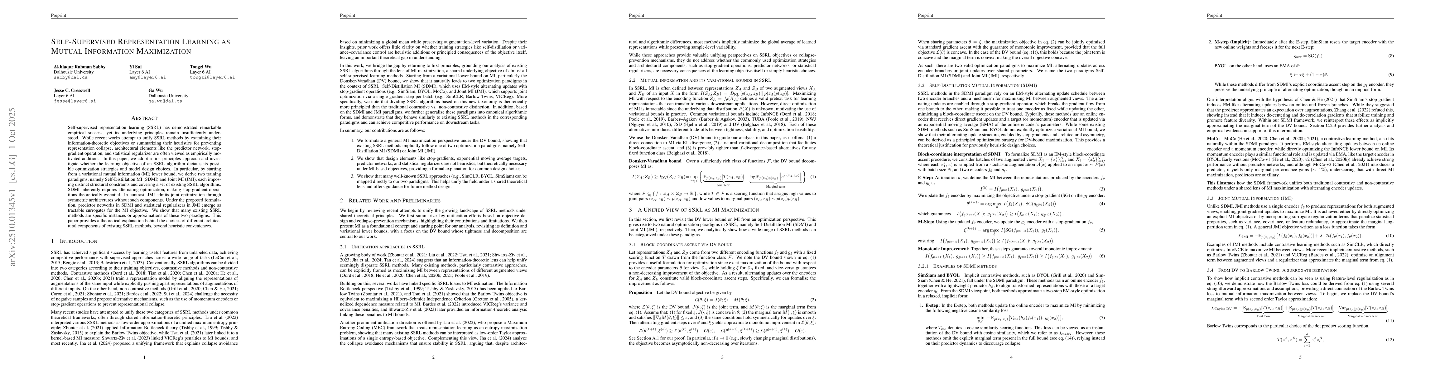 Thumbnail for Self-Supervised Representation Learning as Mutual Information
  Maximization
