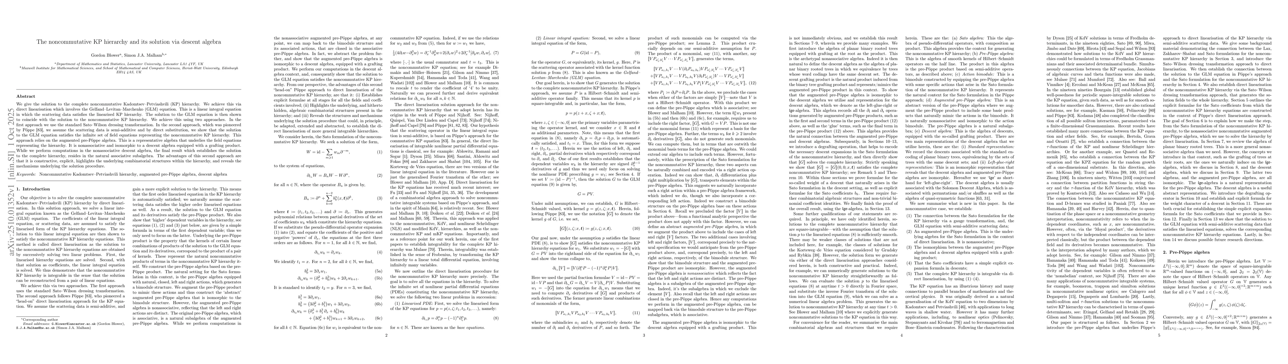 Thumbnail for The noncommutative KP hierarchy and its solution via descent algebra