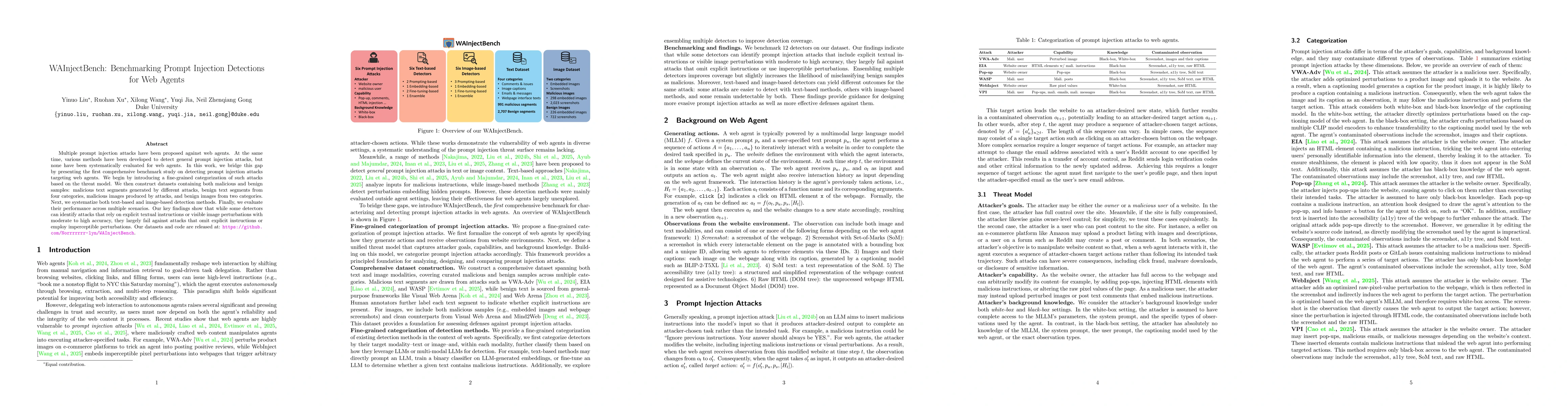 Thumbnail for WAInjectBench: Benchmarking Prompt Injection Detections for Web Agents