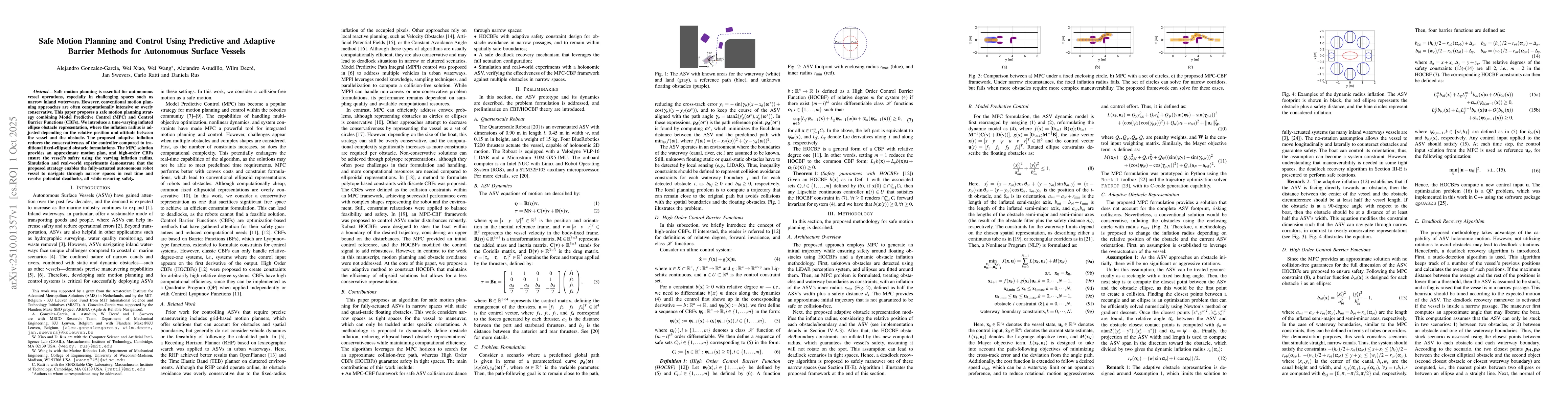 Thumbnail for Safe Motion Planning and Control Using Predictive and Adaptive Barrier
  Methods for Autonomous Surface Vessels