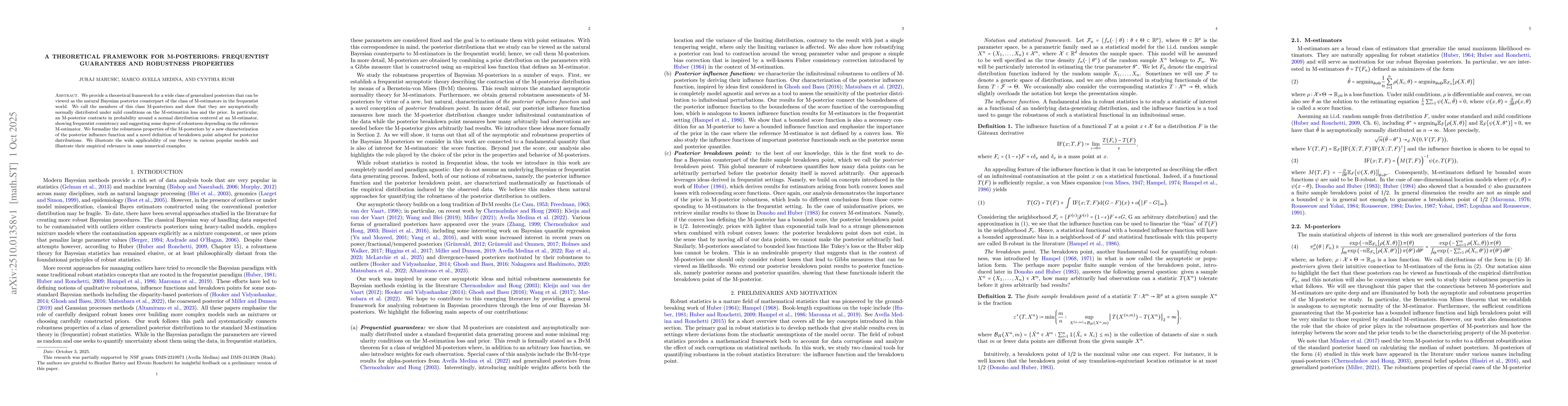 Thumbnail for A theoretical framework for M-posteriors: frequentist guarantees and
  robustness properties