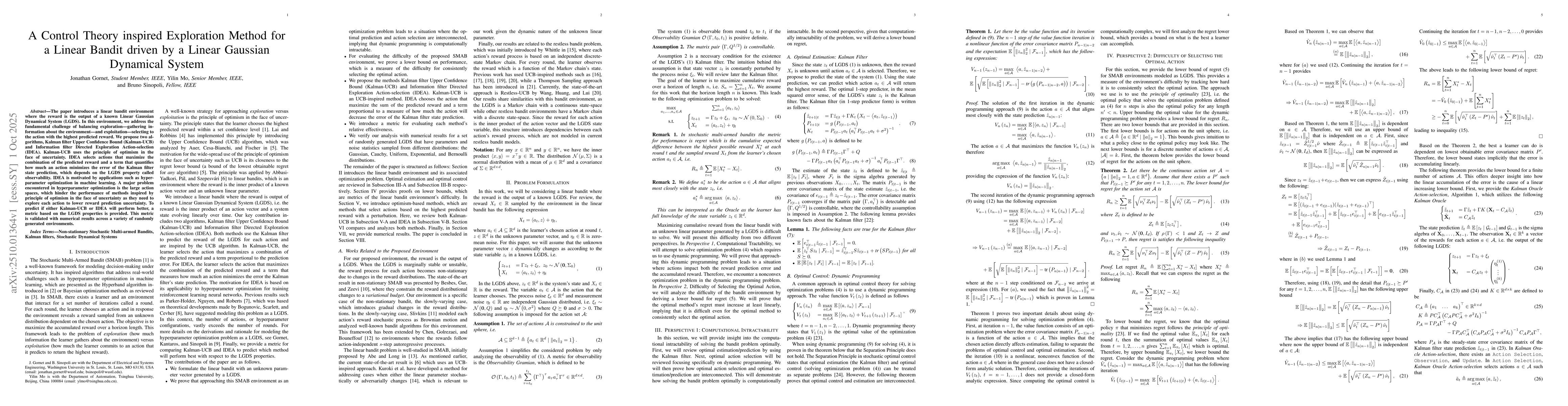 Thumbnail for A Control Theory inspired Exploration Method for a Linear Bandit driven
  by a Linear Gaussian Dynamical System