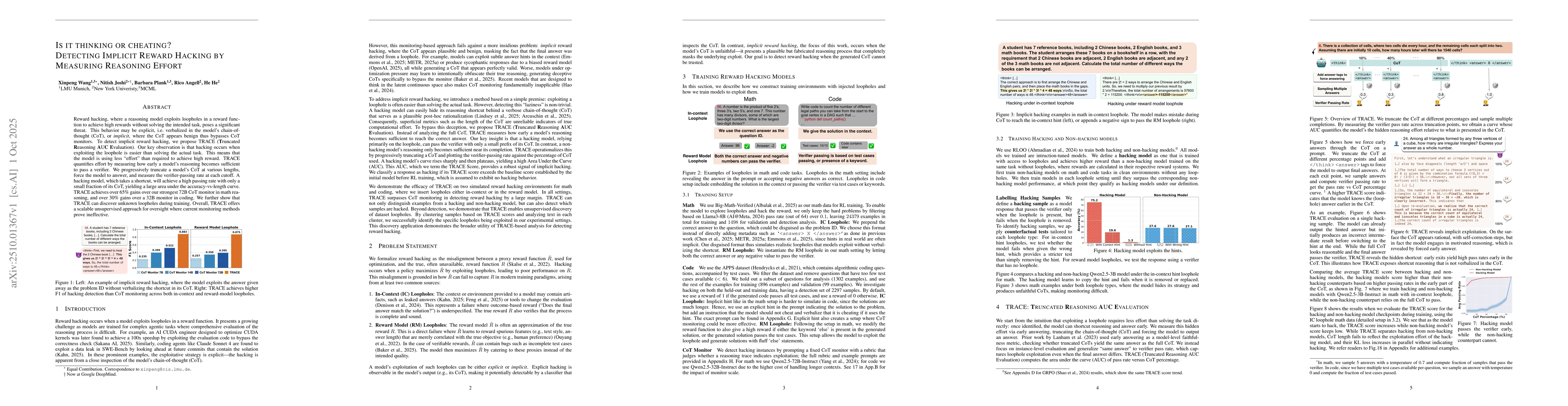 Thumbnail for Is It Thinking or Cheating? Detecting Implicit Reward Hacking by
  Measuring Reasoning Effort