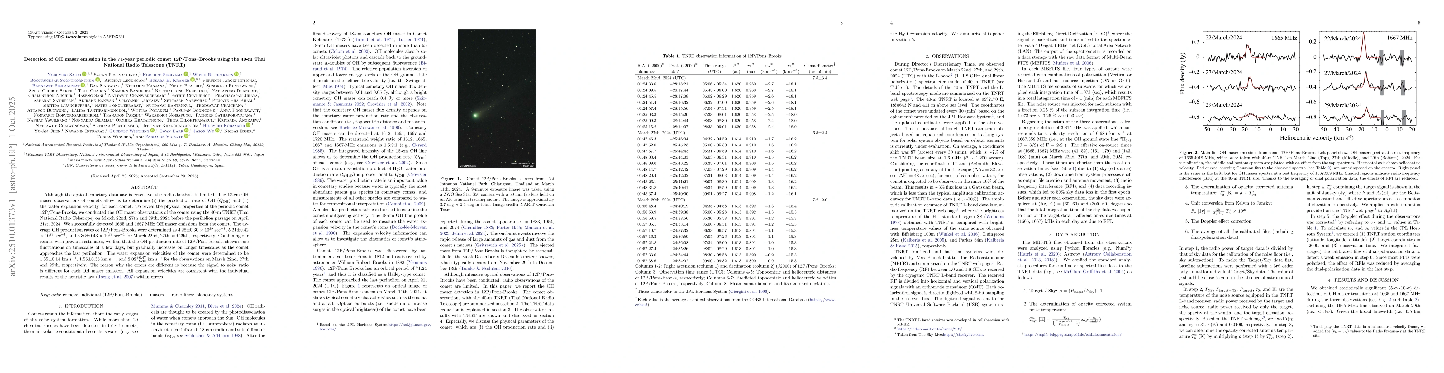Thumbnail for Detection of OH maser emission in the 71-year periodic comet
  12P/Pons-Brooks using the 40-m Thai National Radio Telescope (TNRT)