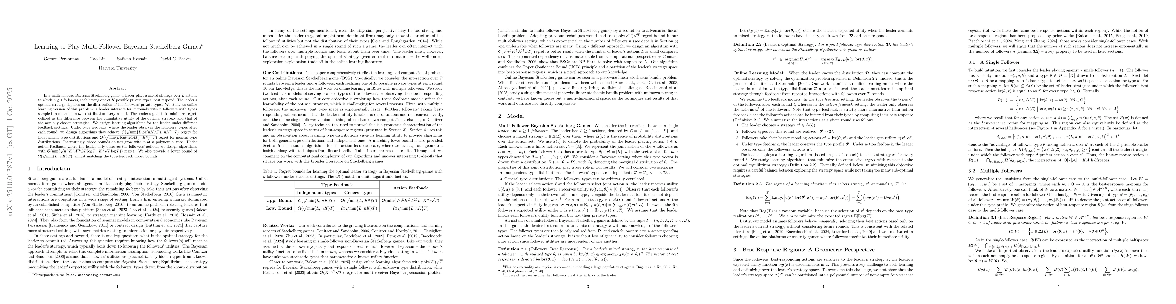 Thumbnail for Learning to Play Multi-Follower Bayesian Stackelberg Games