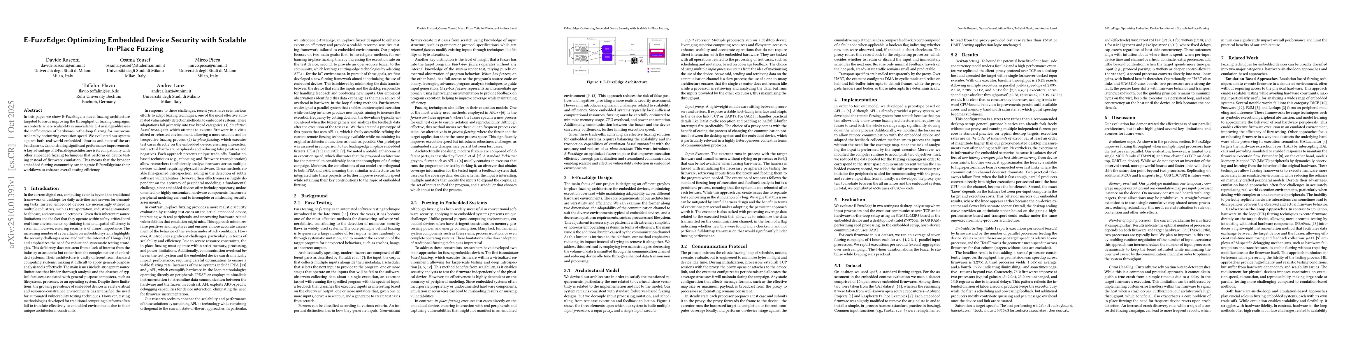 Thumbnail for E-FuzzEdge: Optimizing Embedded Device Security with Scalable In-Place
  Fuzzing