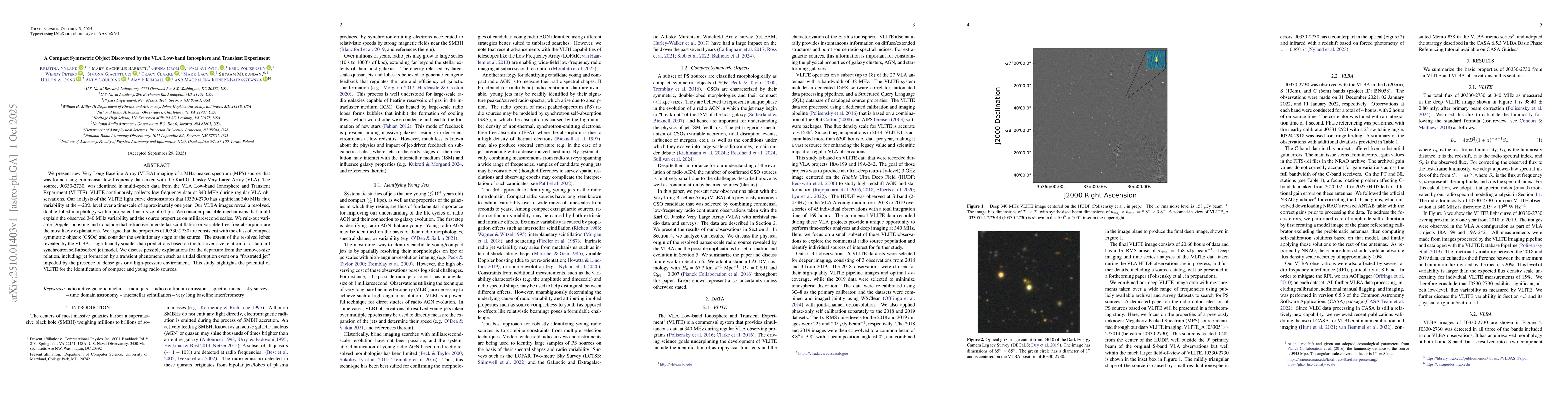 Thumbnail for A Compact Symmetric Object Discovered by the VLA Low-band Ionosphere and
  Transient Experiment